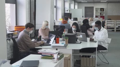 International Office Working and Communicate in an Open Space Office Workers and Managers in Medical