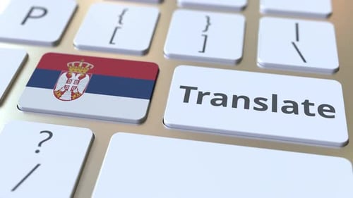 TRANSLATE Text and Flag of Serbia on the Buttons