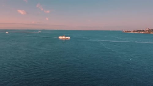 Aerial tracking of cruise ship in istanbul Bosphorus