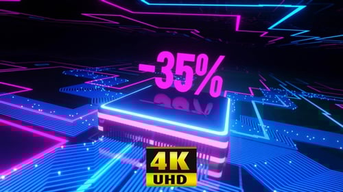 Futuristic Digital Discount Reveal with Glowing Circuit Board Animation
