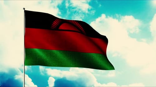 Realistic Malawi Flag Waving Animation with Sky Background