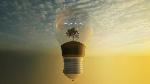 Eco Lampe À Incandescence Énergie Business Technologie Industrie Concept Paysage Vert