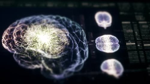 Futuristic Digital Brain Scan With Neural Network Activity
