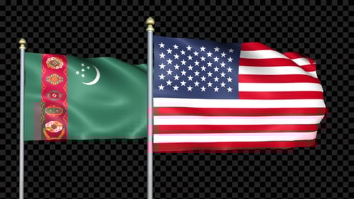 Waving Flags of Turkmenistan and United States of America