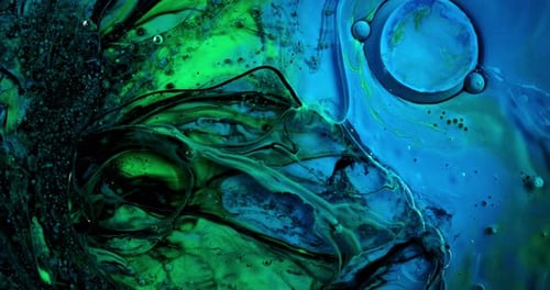 Abstract Green and Blue Liquids Flowing