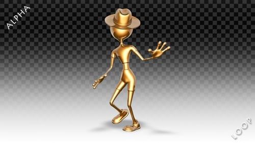 3D Gold Man - Dance Disco de dessin animé