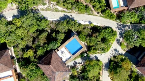 Aerial View of Luxury Villa with Swimming Pool in Tropical Forest, Praia Do Forte, Brazil