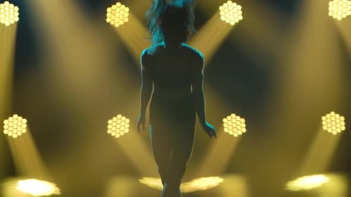 Woman Dancing Modern Dance at Smoky Stage with Spotlights. Vogue or Contemporary Dance. Young Dancer
