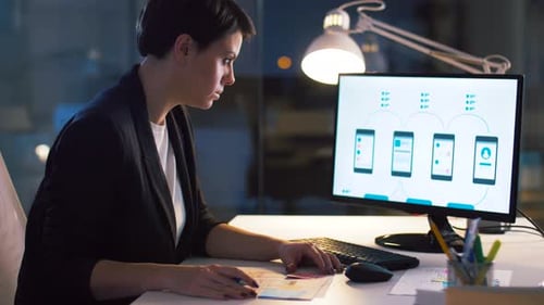 Ui Designer Working on Interface at Night Office 22