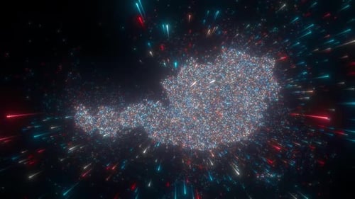 Abstract Particle Map of Austria with Dynamic Light Streaks