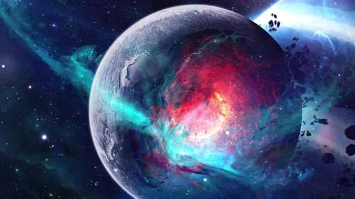 Vibrant Futuristic Space Planet and Nebula Animated Background Loop