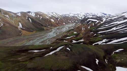 Drone Aerial Footage of Landmannalaugar Landscape in Iceland Highlands