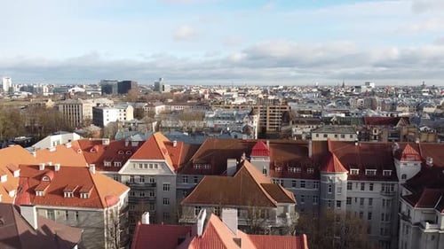 Roof tops drone fly over city architecture building