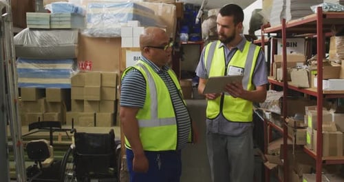 Workers discussing about the work