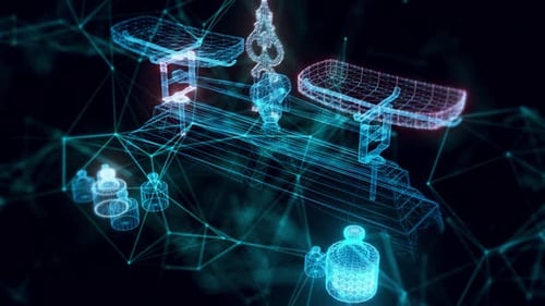 Balance Scale Hologram Close Up 4k