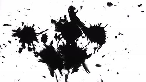 Abstract Black Ink Splatters on White Background