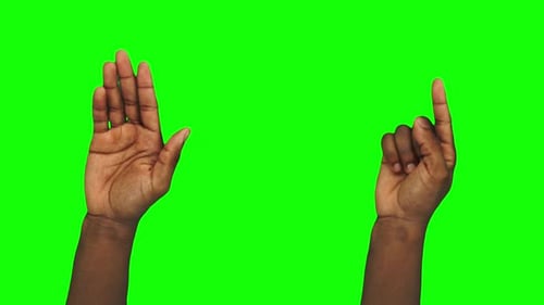 Conjunto de 25 gestos feitos por homens negros com a palma e a mão dos dedos para controlar a exibição virtual na tela verde