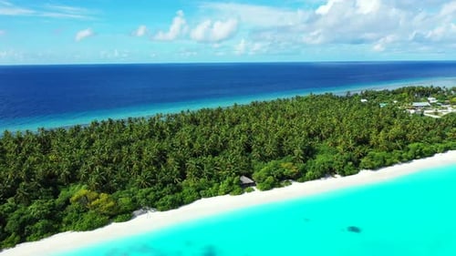 Aerial drone shot seascape of paradise sea view beach voyage by blue ocean with white sand backgroun