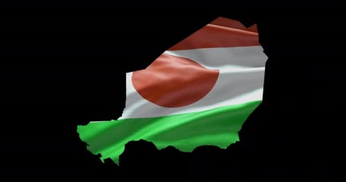 Niger national flag background with country shape outline. Alpha channel animation