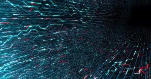 4K seamless loop abstract futuristic electronic circuit board.
