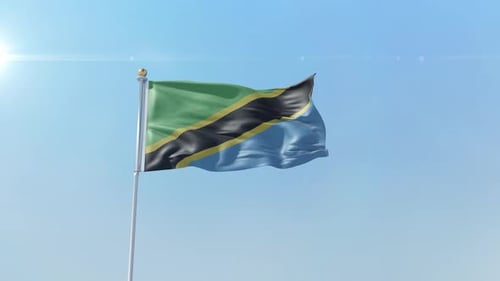 Realistic Tanzania Flag Waving in Blue Sky Animation
