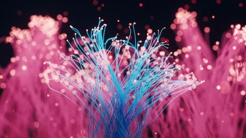 Partículas y líneas brillantes con fondo negro