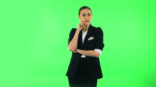 Young Girl Thinks About Something, Green Screen