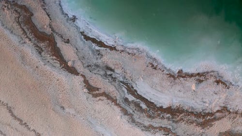 Green Water of the Dead Sea, Desert Coastline, Aerial View