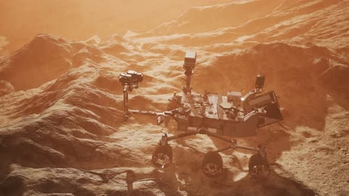 Futuristic Mars Rover Exploring Red Planet Surface 3D Animation