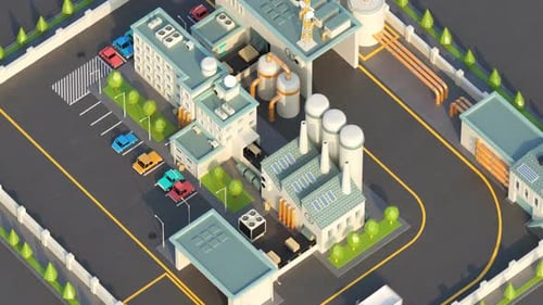 Aerial View Of Furniture Factory. Production and logistics in the manufactory.