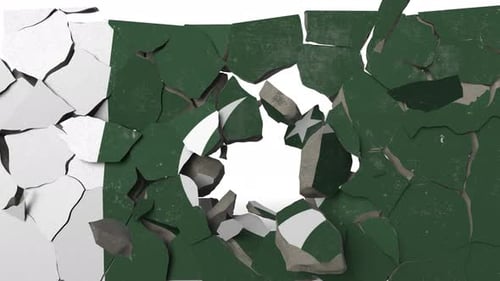 Breaking Wall with Painted Flag of Pakistan