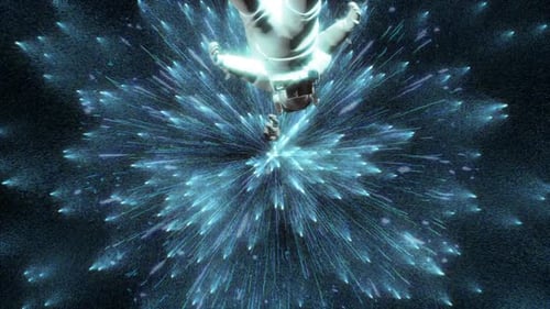 Glowing Astronaut Falling Through Cosmic Space Wormhole