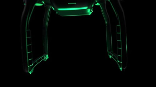 Drone Will Fly Out in Front of the Camera on a Dark Background and Fly Away