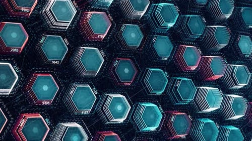 Animated Digital Hexagons Network Data Flow Background