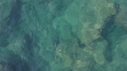 Close Up of Transparent Turquoise Sea Water and Stones at the Bottom