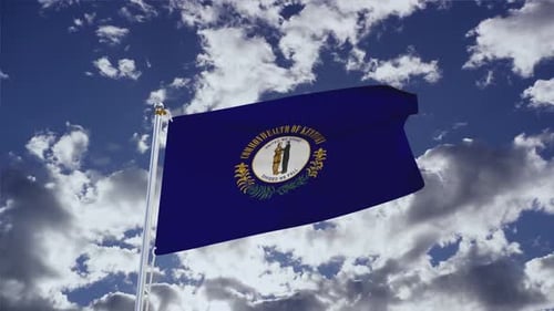 Kentucky State Flag Waving Against Cloudy Sky