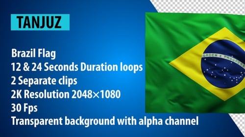Brazilian Flag Waving Seamless Loop with Alpha Channel