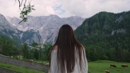 Girl Spending Enjoyable Time in Mountain Countryside
