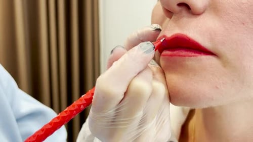 Close Up of Cosmetic Tattoo on Lips
