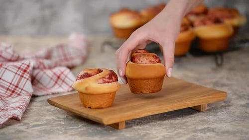 Fresh Sweet Yeast Buns with Jam