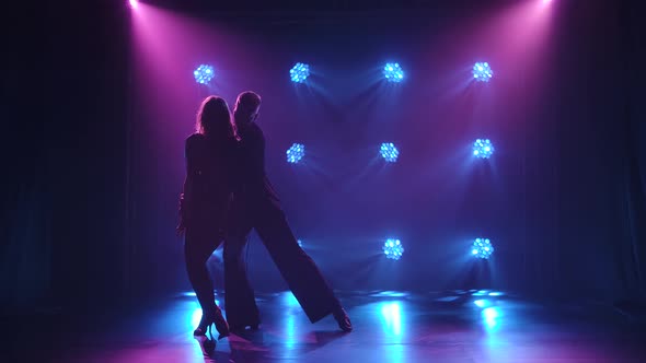 Rumba Performed By a Young Graceful Couple. Silhouettes of Dancing ...