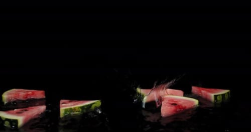 Watermelon Wedges Falling in Slow Motion