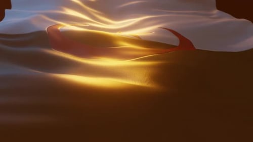 Golden Waving Flag with Star and Crescent Symbol Animation