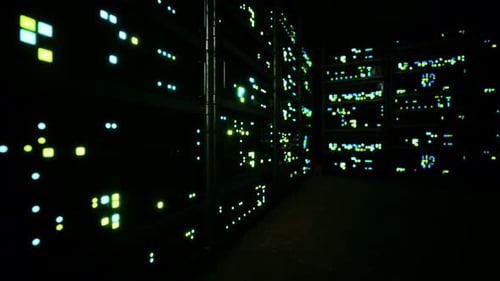 Futuristic Server Room with Blinking Data Lights Animation