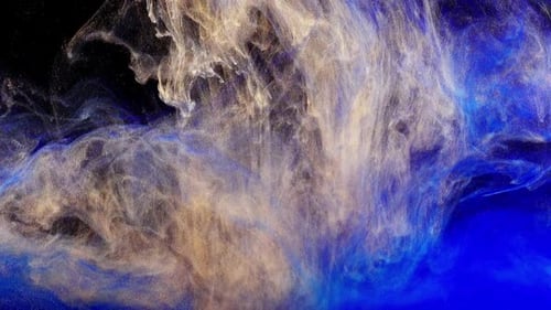 Abstract Blue and Gold Ink Paint Swirl