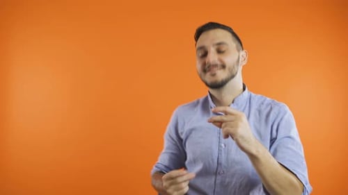 Young Man in Shirt Slow Dancing. Smiling Man Dancing Concept