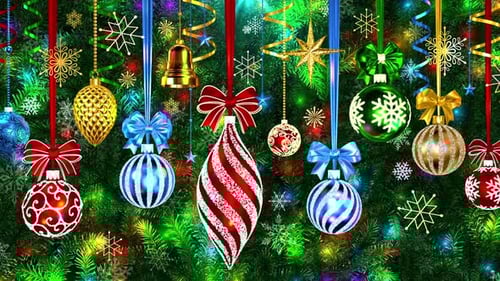Festive Christmas Ornaments and Twinkling Lights Seamless Loop