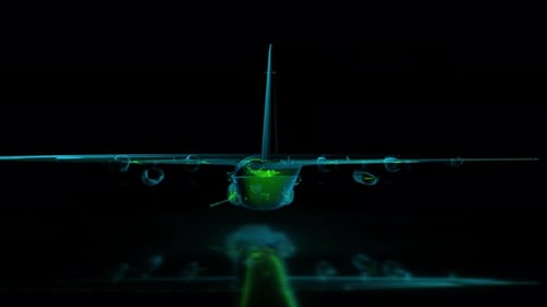 Futuristic Neon Wireframe Airplane 3D Reveal