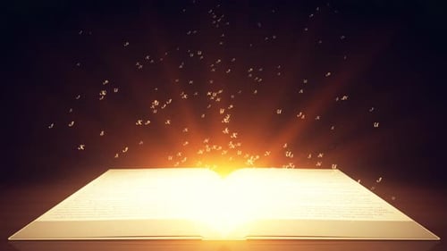 Magical Open Book with Glowing Pages and Floating Letters