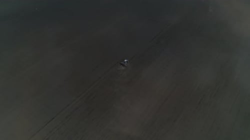 Tractor plows in a huge field